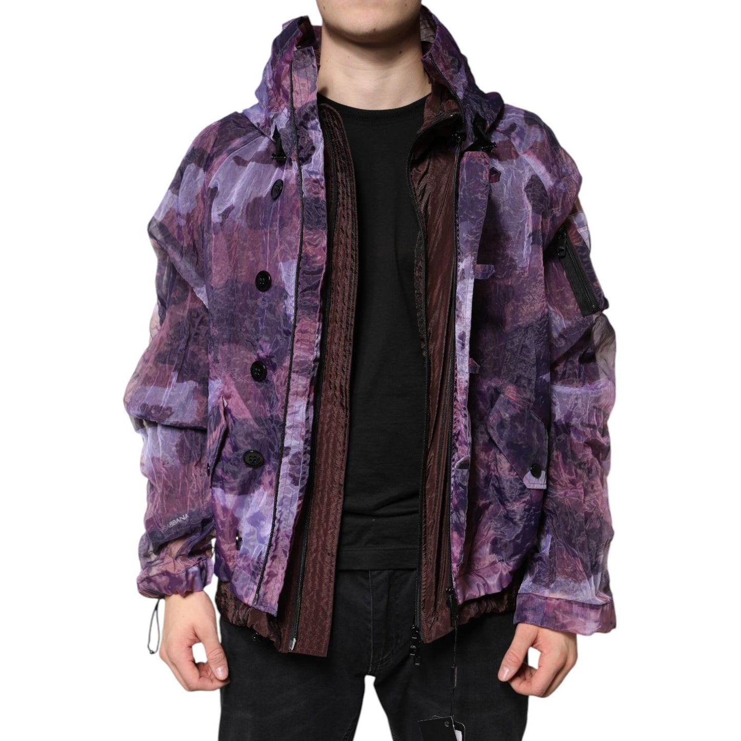 Dolce & Gabbana Purple Camouflage Hooded Men Blouson Jacket