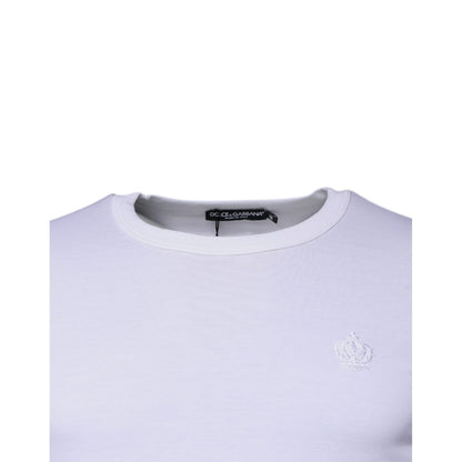 Dolce & Gabbana White Crown Crew Neck Cotton Pullover Sweater