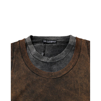Dolce & Gabbana Brown Cotton Round Neck Sleeveless T-shirt