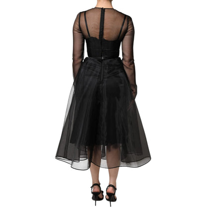 Dolce & Gabbana Black Tulle A-line Midi Cocktail Gown Dress