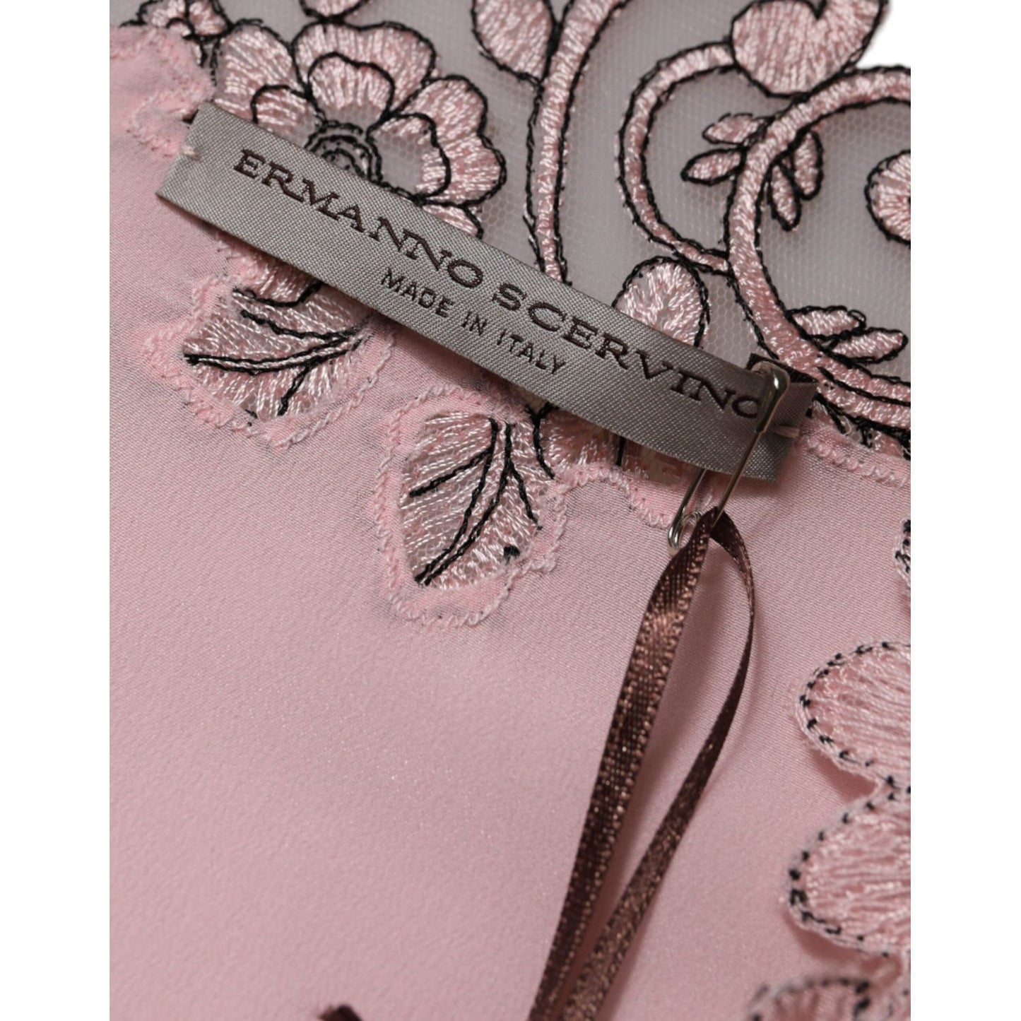 Ermanno Scervino Pink Floral Lace Short Sleeves V-neck Midi Dress