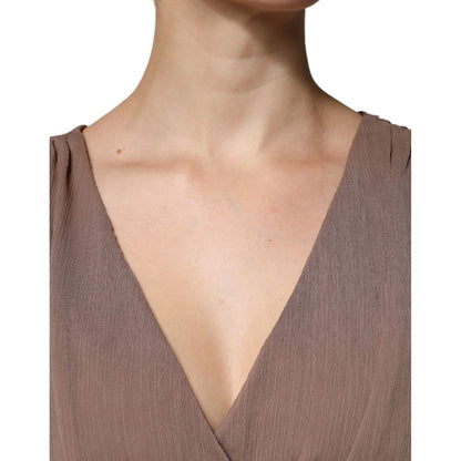 Peserico Brown Sleeveless Deep V-neck A-line Long Maxi Dress