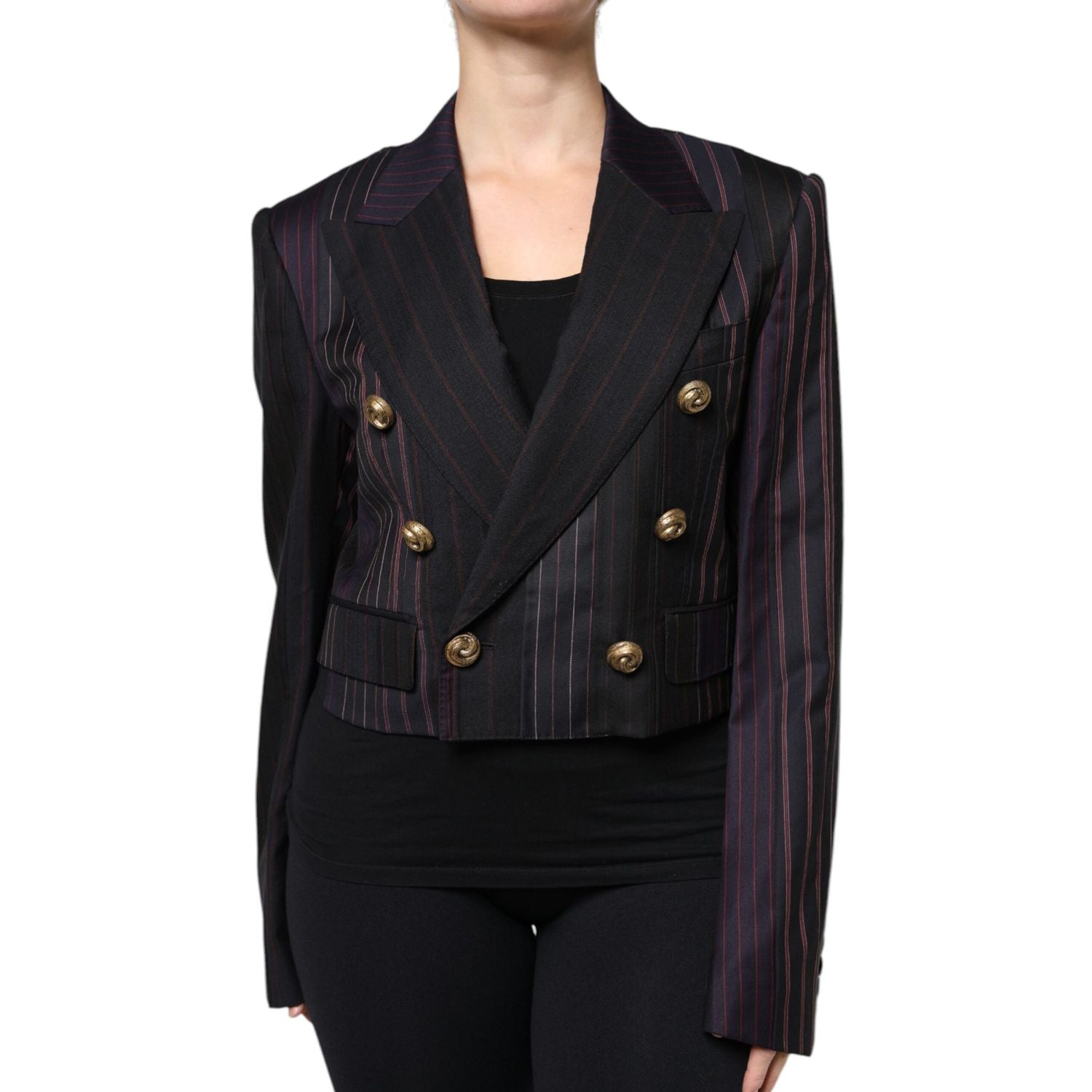 Dolce & Gabbana Multicolor Stripes Wool Cropped Blazer Coat Jacket