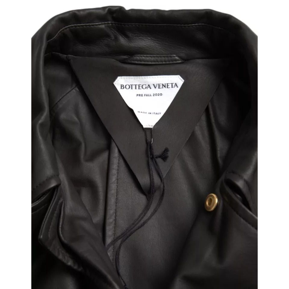Bottega Veneta Black Leather Men Waterproof Trenchcoat Jacket
