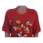 Dolce & Gabbana Red Silk Oranges Floral Crystal Blouse TSH1931-38