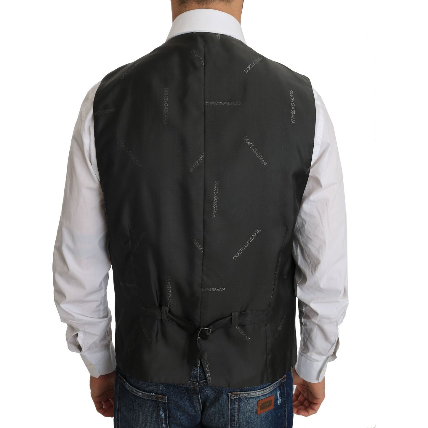 Dolce & Gabbana Gray Wool STAFF Checkered Stretch Vest