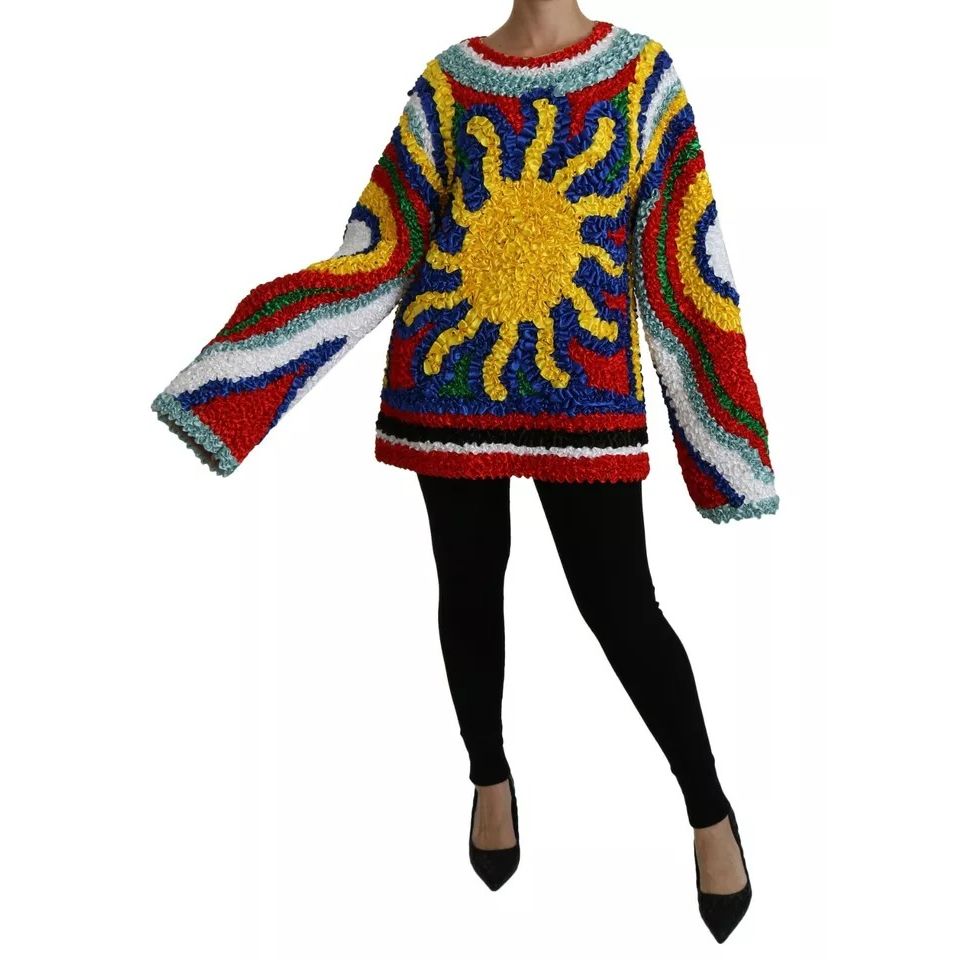 Dolce & Gabbana Multicolor Sun Ruffled Top Blouse Sweater