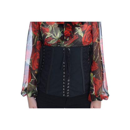 Dolce & Gabbana Black Stretch Corset Waist Strap Belt