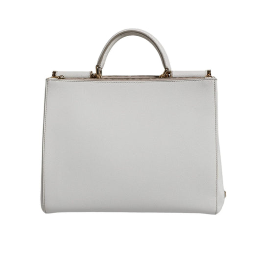 Dolce & Gabbana White Leather Logo Top Handle Tote Crossbody Bag