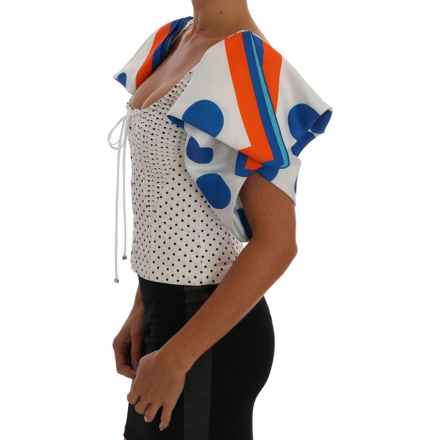 Dolce & Gabbana White Polka Silk Corset Bustier Top