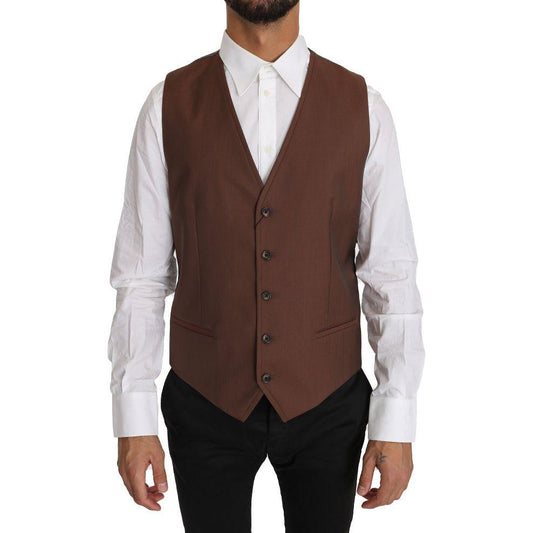 Dolce & Gabbana Brown Wool Silk Waistcoat Vest TSH2649-50