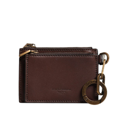 Dolce & Gabbana Brown Leather Zip Logo Keyring Coin Purse Keyring Wallet