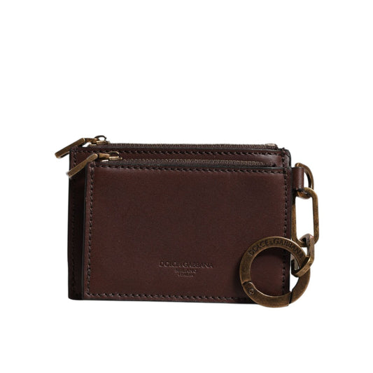 Dolce & Gabbana Brown Leather Zip Logo Keyring Coin Purse Keyring Wallet