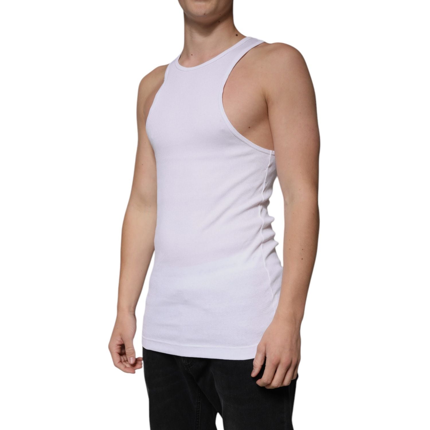 Dolce & Gabbana White Cotton Sleeveless Round Neck Tank T-shirt