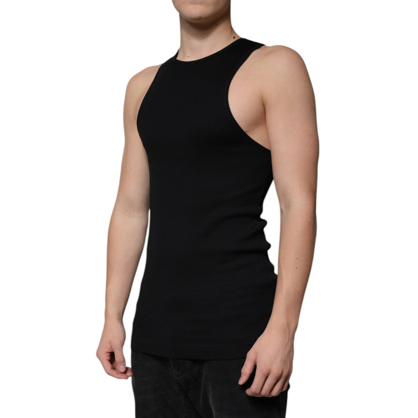 Dolce & Gabbana Black Cotton Sleeveless Round Neck Tank T-shirt