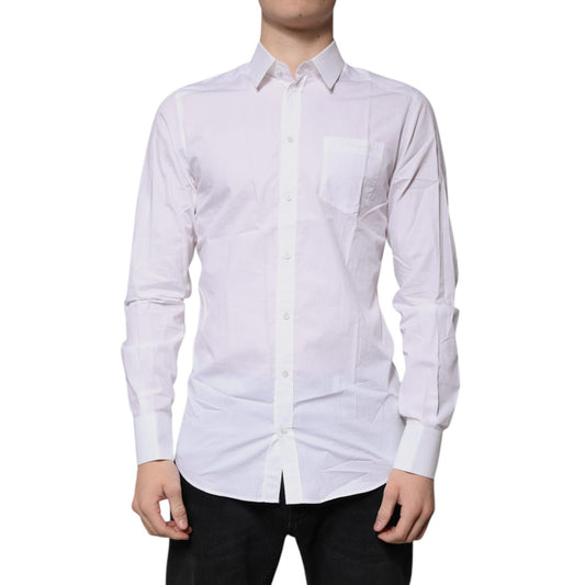 Dolce & Gabbana White Cotton Long Sleeves GOLD Dress Shirt