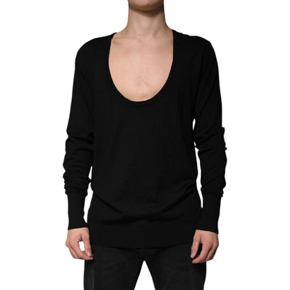Dolce & Gabbana Black Wool Round Neck Pullover Sweater