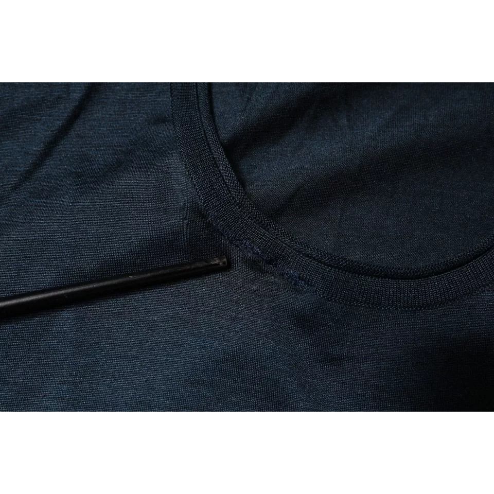 Dolce & Gabbana Dark Blue Silk Crew Neck Short Sleeve T-shirt