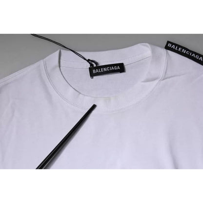 Balenciaga White Logo Cotton Jersey Crew Neck Short Sleeves T-shirt