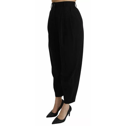 Dolce & Gabbana Black Wool High Waist Pleat Front Cropped Pants