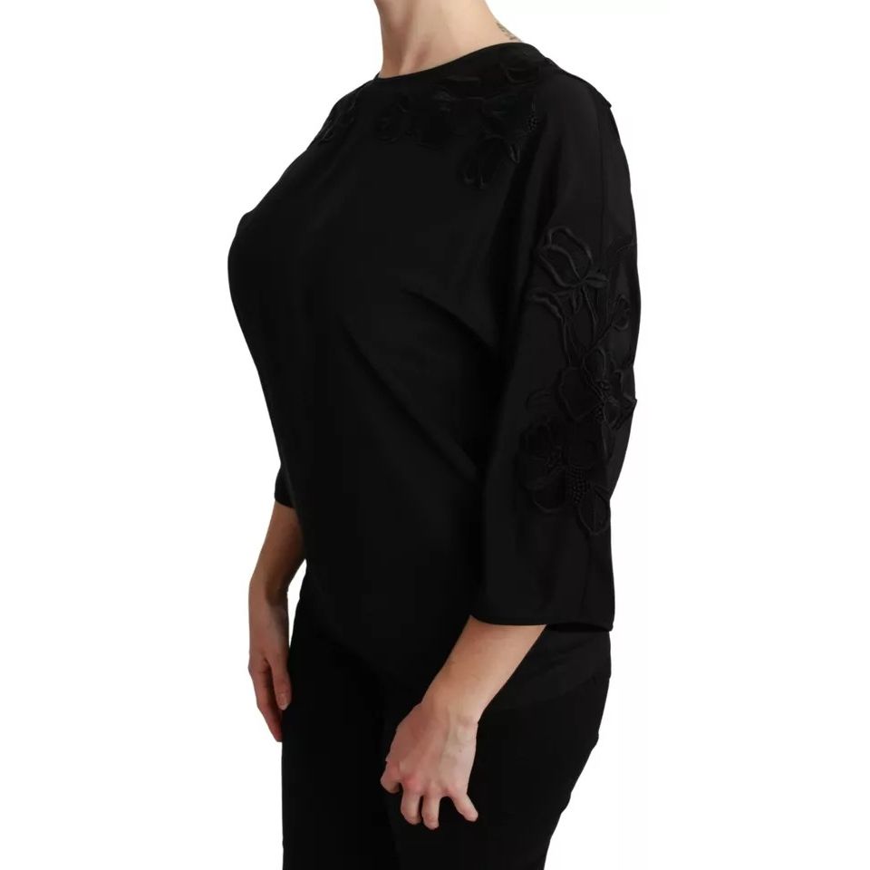 Dolce & Gabbana Black Floral Embroidered Blouse Silk Top