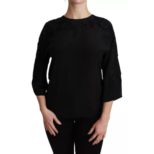 Dolce & Gabbana Black Floral Embroidered Blouse Silk Top