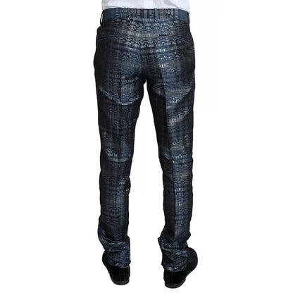 Dolce & Gabbana Blue Silver Shiny 2 Piece Slim GOLD Suit