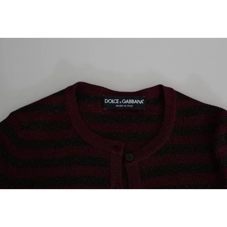 Dolce & Gabbana Black Red Striped Womens Cardigan Sweater