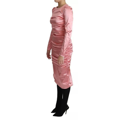 Dolce & Gabbana Pink Long Sleeves Bodycon Sheath Midi Dress