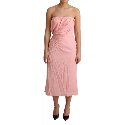 Dolce & Gabbana Pink Silk Stretch Strapless Sheath Midi Dress