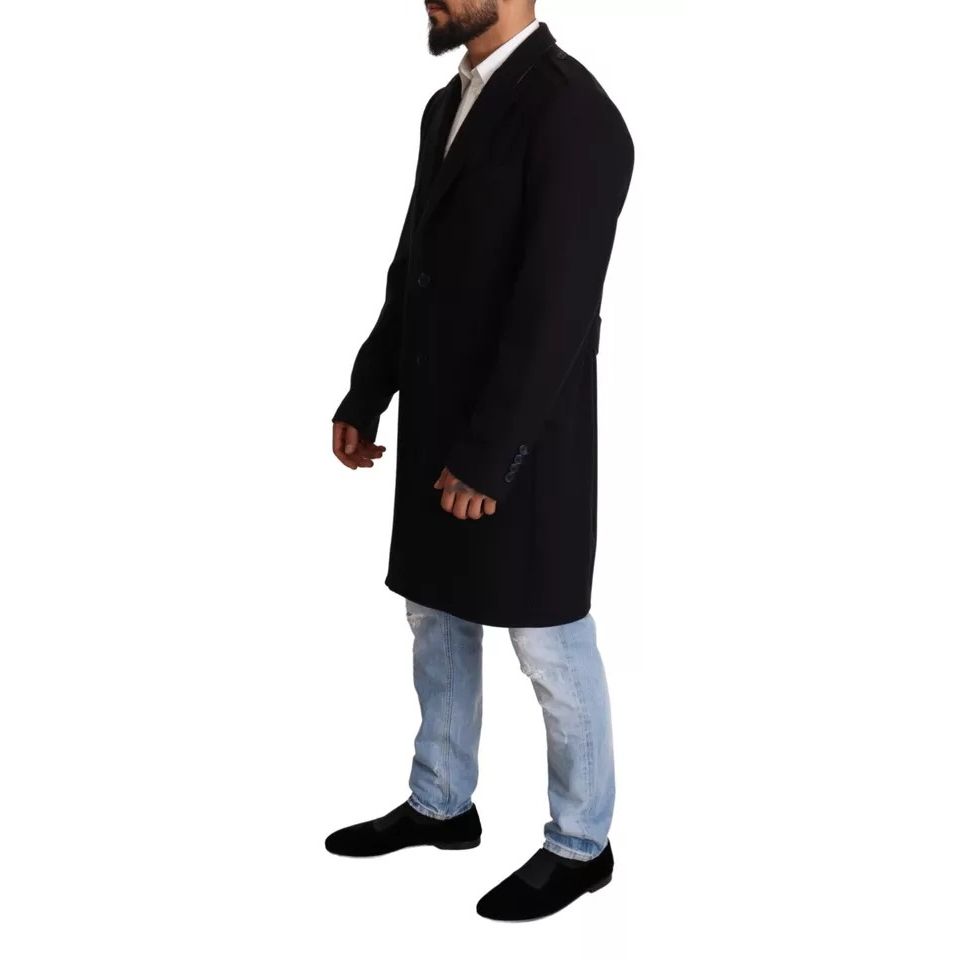 Dolce & Gabbana Blue Trench Coat Long Wool Stretch Jacket