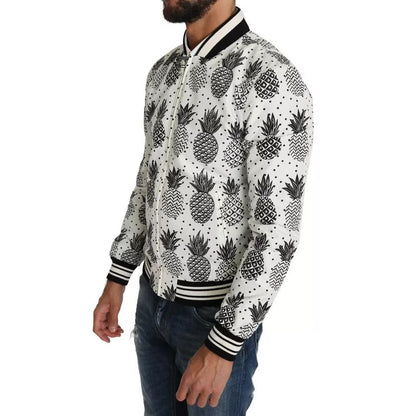 Dolce & Gabbana White Black Pineapple Bomber Coat Jacket
