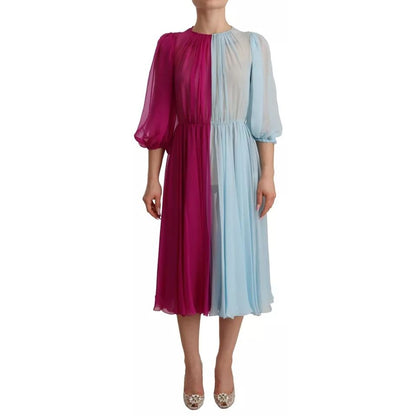 Dolce & Gabbana Fuchsia Light Blue Silk Two Tone Midi Dress