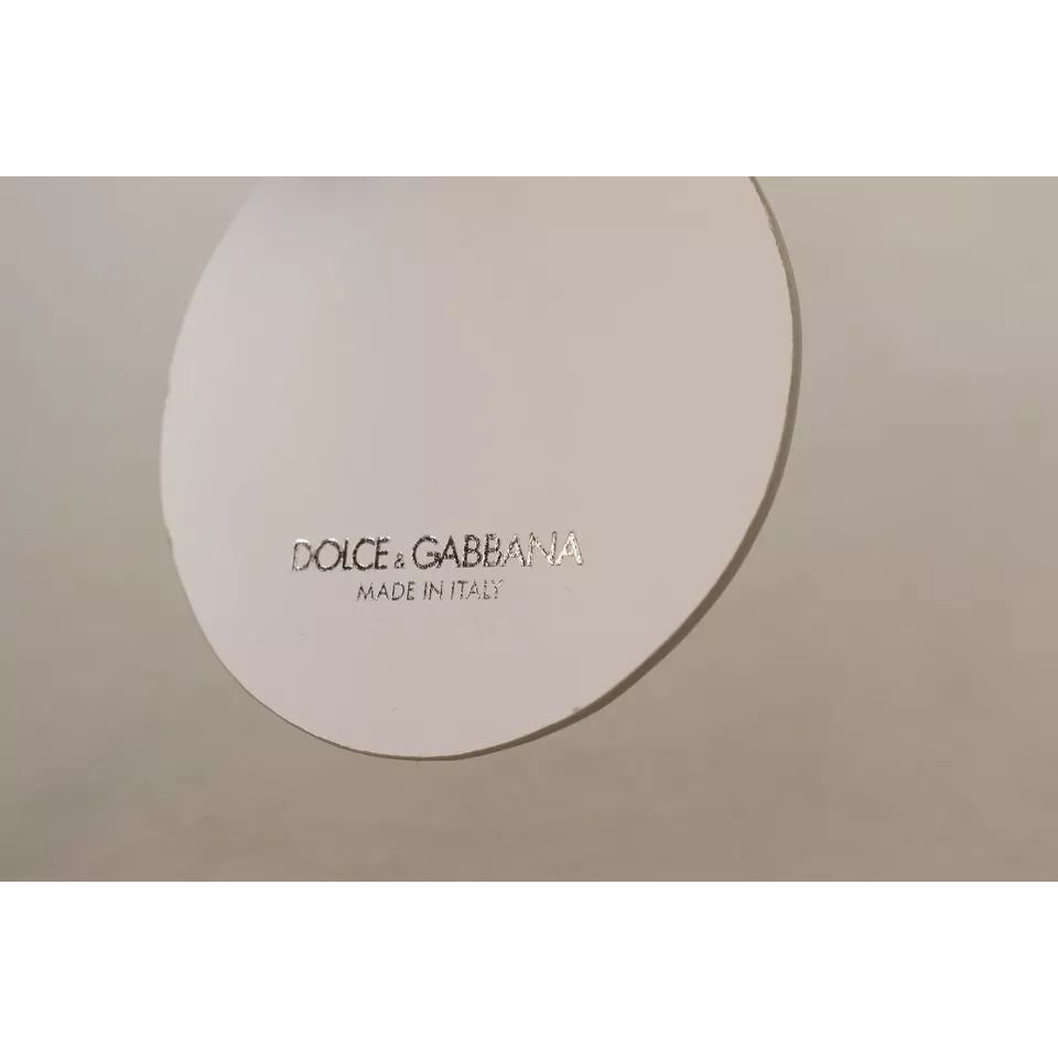 Dolce & Gabbana White Leather Printed Metal Silver Tone Keyring Keychain