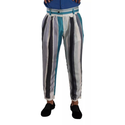 Dolce & Gabbana Blue Striped Silk Tapered Pants