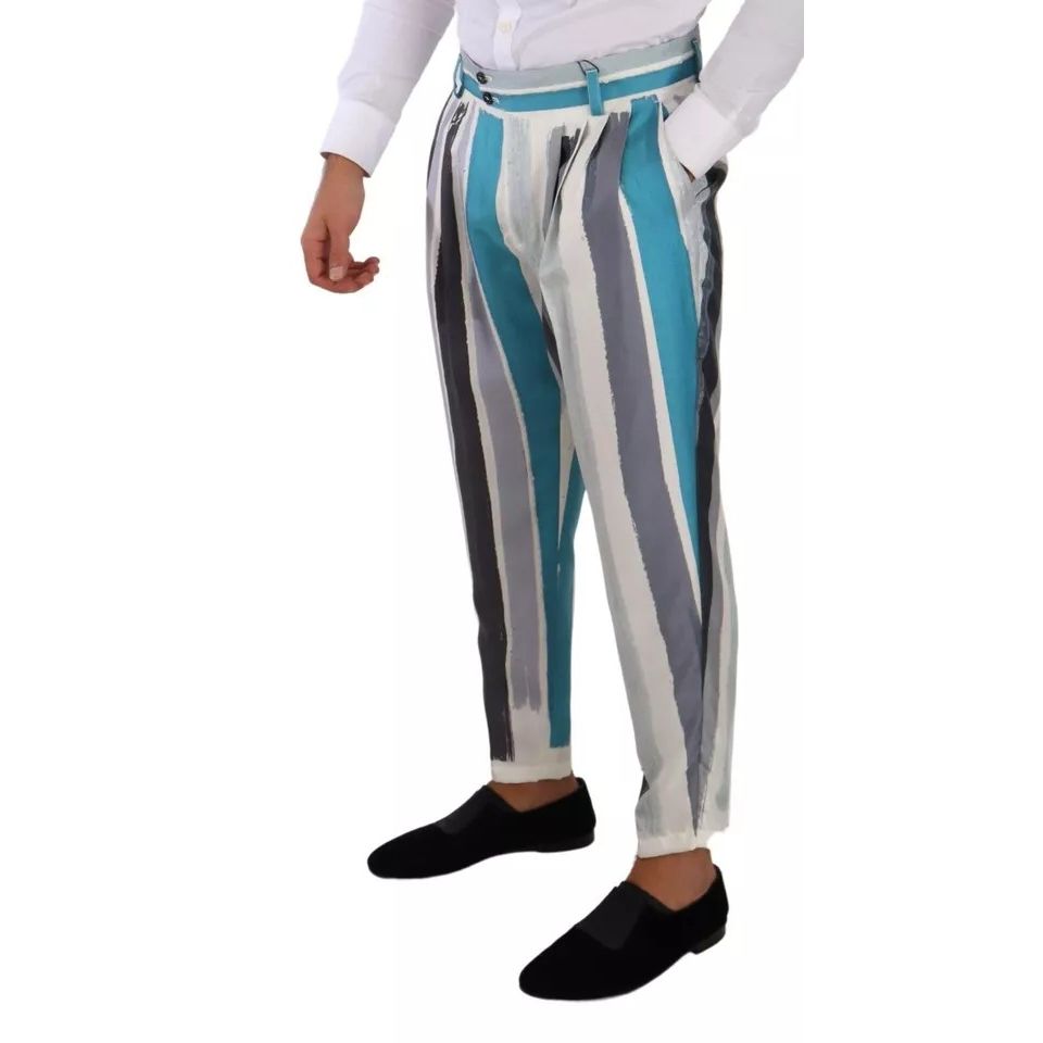Dolce & Gabbana Multicolor Striped Silk Tapered Pants