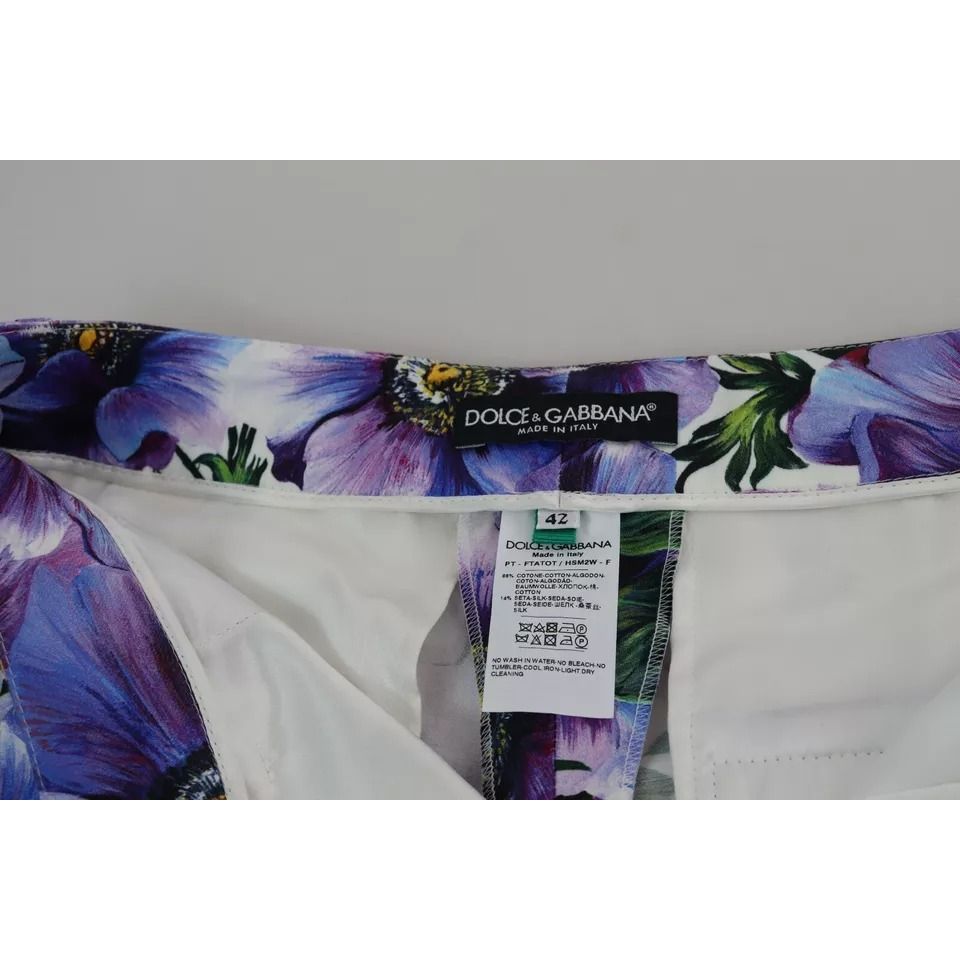 Dolce & Gabbana Purple Floral Print Tapered Cotton Pants