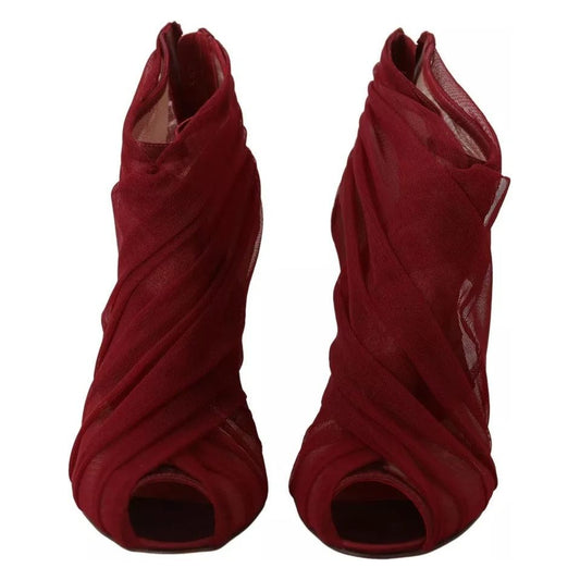 Dolce & Gabbana Red Tulle Ankle Boots Stiletto Heels Shoes LA8975-36.5