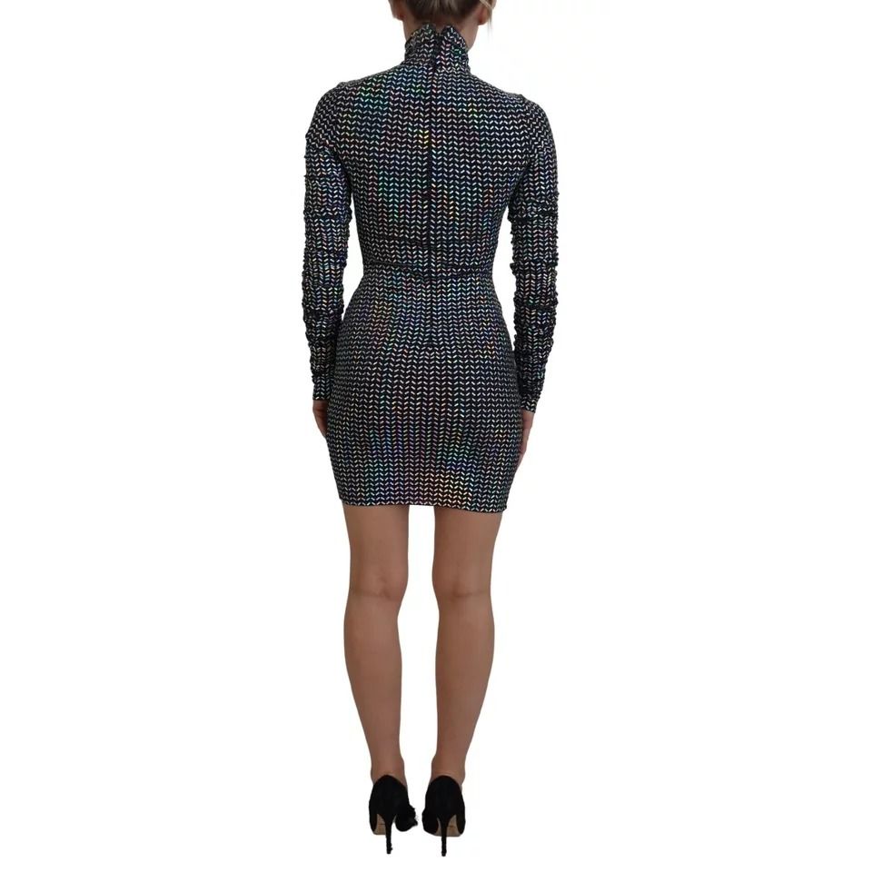 Dolce & Gabbana Black Embellished Nylon Bodycon Mini Dress