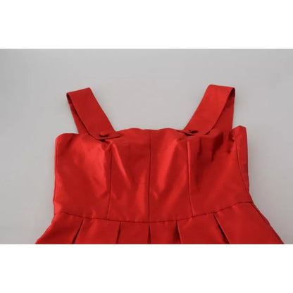 Dolce & Gabbana Red A-line Pleated Midi Satin Silk Dress
