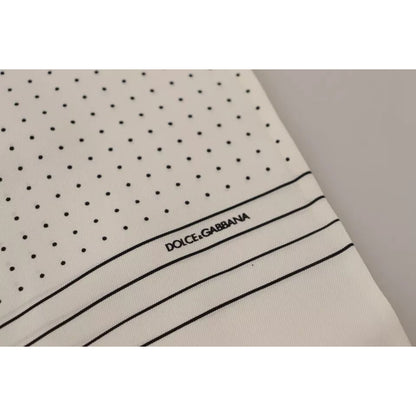 Dolce & Gabbana White Polka Dots Pattern Silk Fringes Wrap Scarf