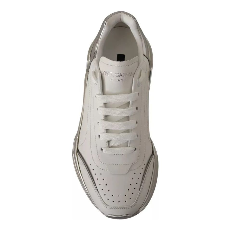 Dolce & Gabbana White Silver Leather Daymaster Sneakers Shoes LA9946-39.5