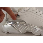Dolce & Gabbana White Silver Leather Daymaster Sneakers Shoes LA9946-39.5