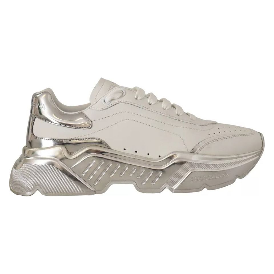 Dolce & Gabbana White Silver Leather Daymaster Sneakers Shoes LA9946-39.5