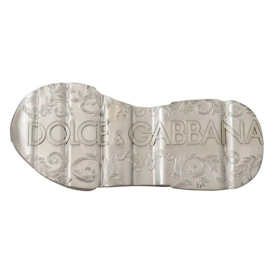 Dolce & Gabbana White Silver Leather Daymaster Sneakers Shoes LA9946-39.5