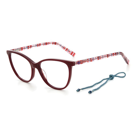 M Missoni Red Acetate Frames with checkered temples, model MMI0067LHFF41, featuring 54/16/140 mm measurements, stylish eyewear for women.