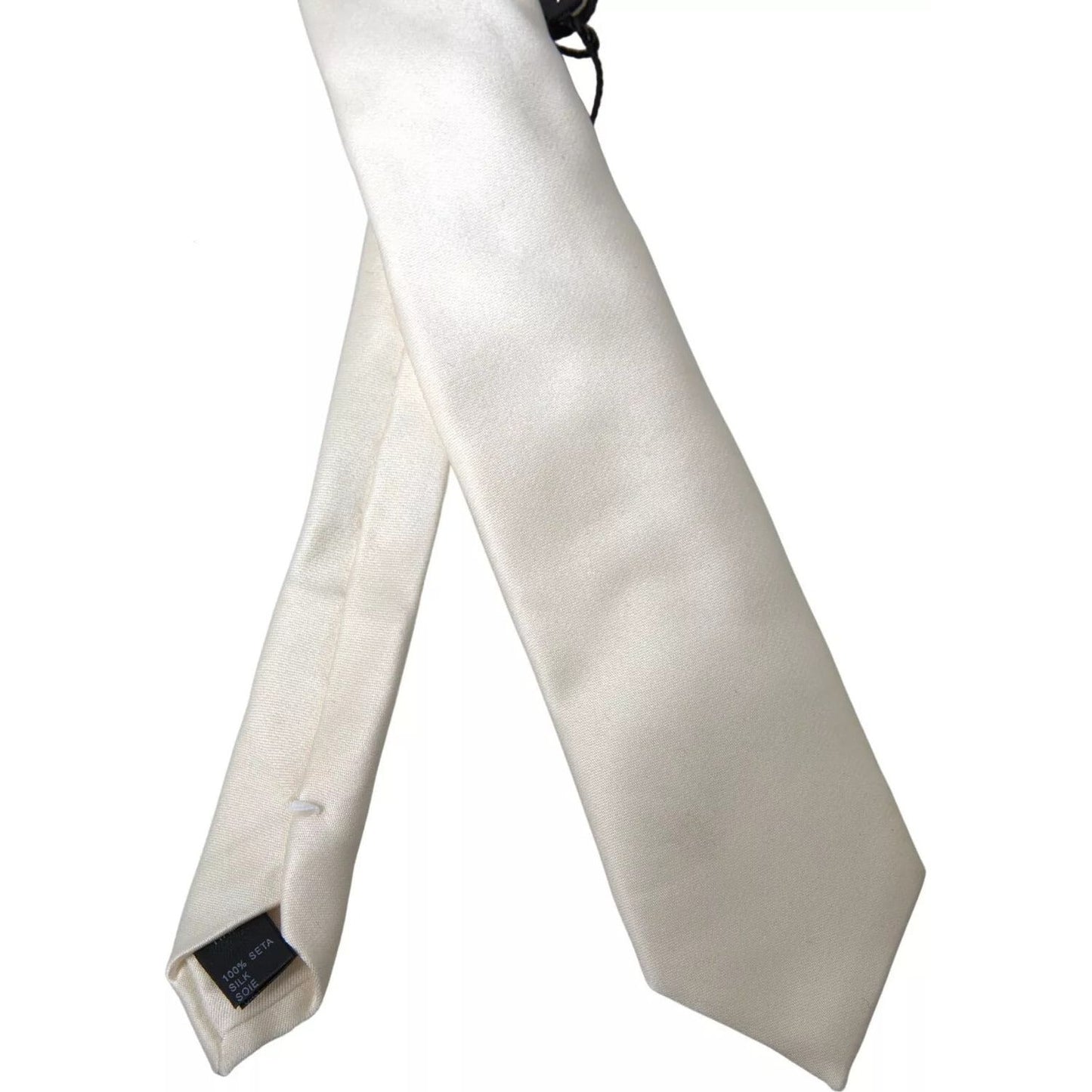 Dolce & Gabbana Off White Satin Silk Classic Men Necktie KRA3252