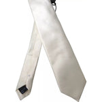 Dolce & Gabbana Off White Satin Silk Classic Men Necktie KRA3252