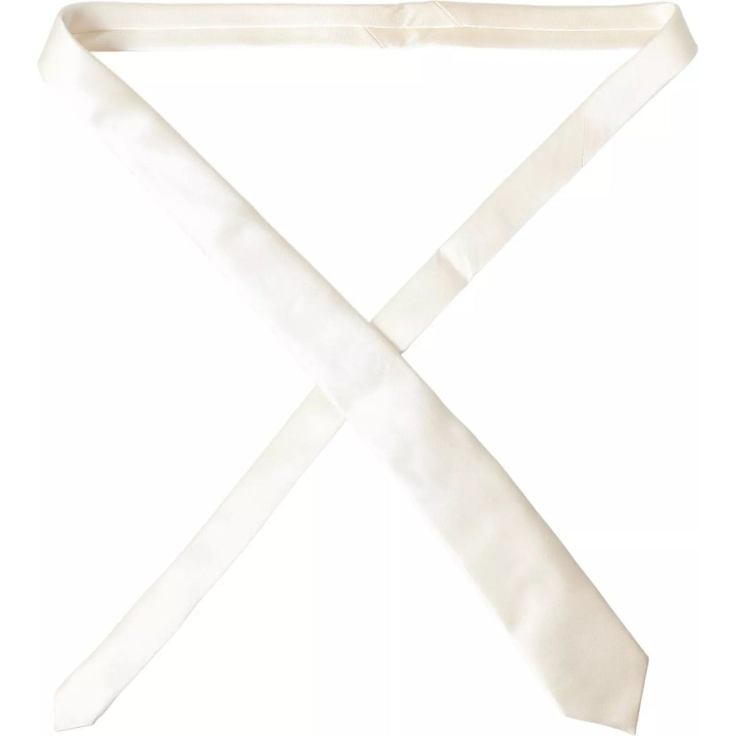 Dolce & Gabbana Off White Satin Silk Classic Men Necktie KRA3252