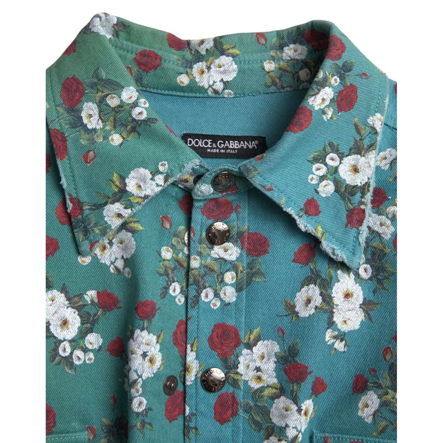 Dolce & Gabbana Blue Floral Cotton Button Down Denim Shirt